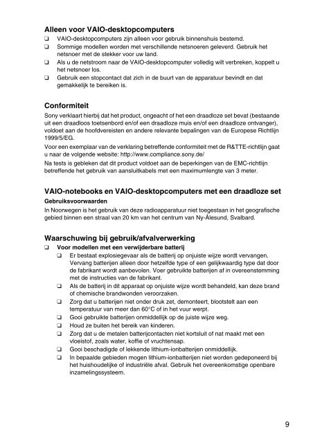 Sony SVE1511T1E - SVE1511T1E Documents de garantie N&eacute;erlandais