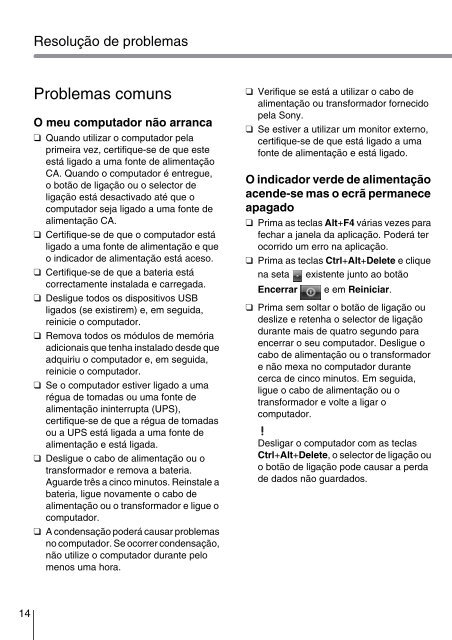 Sony SVE1511T1E - SVE1511T1E Guide de d&eacute;pannage Portugais