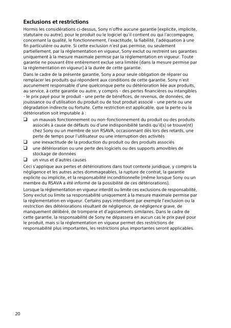 Sony SVE1511T1E - SVE1511T1E Documents de garantie Fran&ccedil;ais