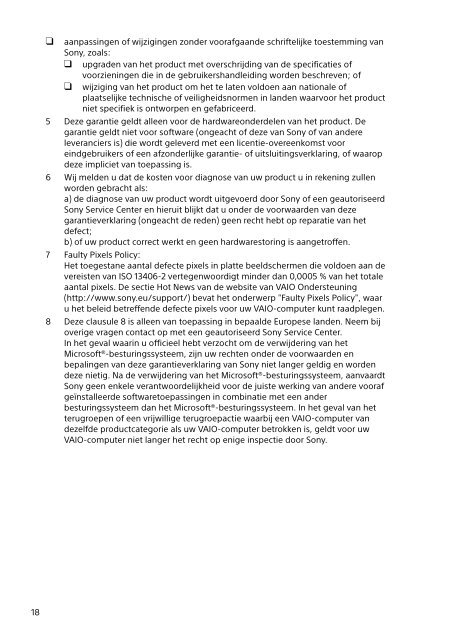 Sony SVE1713N4E - SVE1713N4E Documents de garantie N&eacute;erlandais
