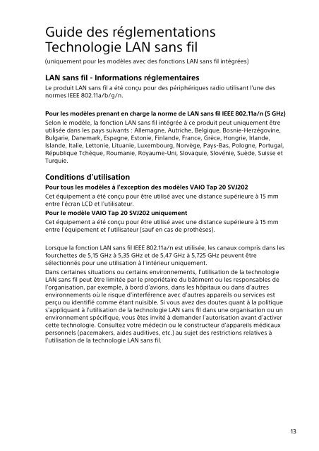 Sony SVE1713N4E - SVE1713N4E Documents de garantie Fran&ccedil;ais