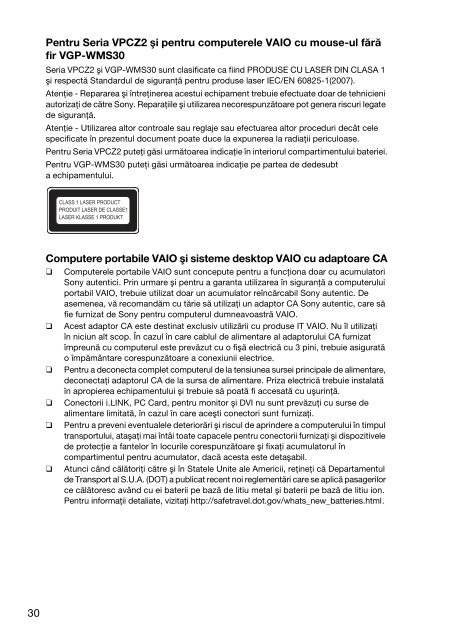 Sony VPCCB3M1E - VPCCB3M1E Documents de garantie Roumain