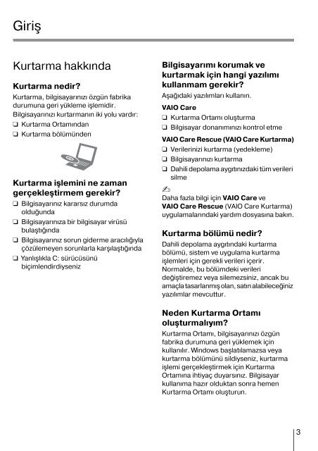 Sony VPCCB3M1E - VPCCB3M1E Guide de d&eacute;pannage Turc