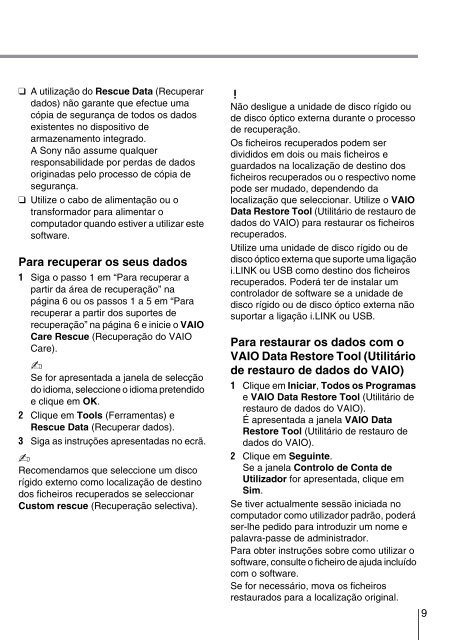 Sony VPCCB3M1E - VPCCB3M1E Guide de d&eacute;pannage Portugais