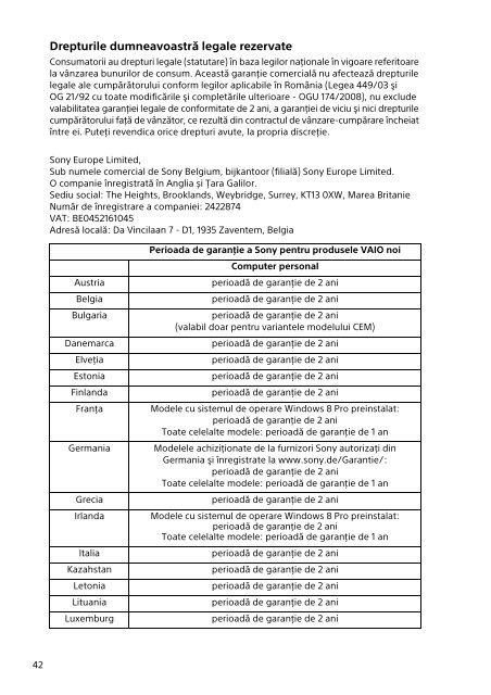 Sony SVS13A3B4E - SVS13A3B4E Documenti garanzia Polacco