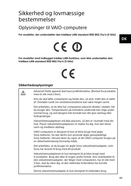 Sony SVS13A3B4E - SVS13A3B4E Documenti garanzia Danese