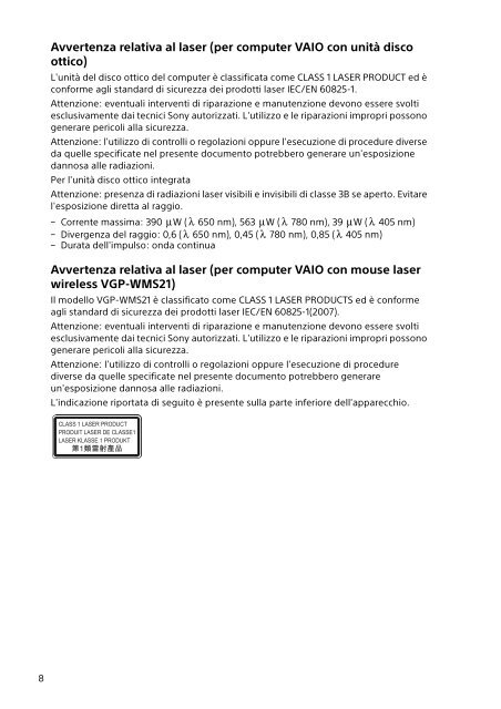 Sony SVS13A3B4E - SVS13A3B4E Documenti garanzia