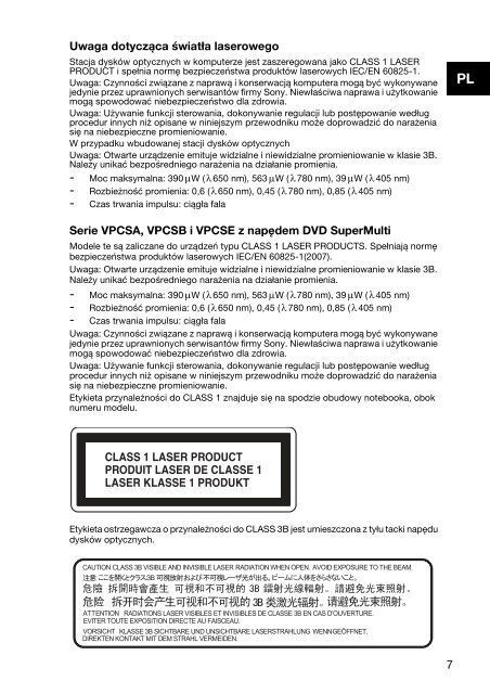 Sony VPCCB3M1E - VPCCB3M1E Documents de garantie Polonais