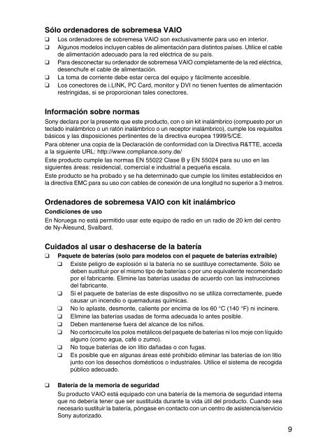 Sony VPCCB3M1E - VPCCB3M1E Documents de garantie Espagnol