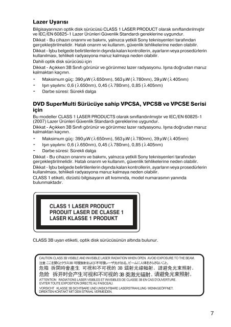 Sony VPCCB3M1E - VPCCB3M1E Documents de garantie Turc