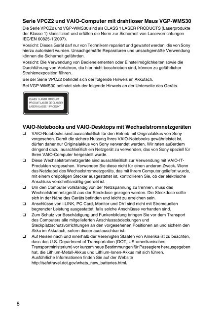 Sony VPCCB3M1E - VPCCB3M1E Documents de garantie Allemand