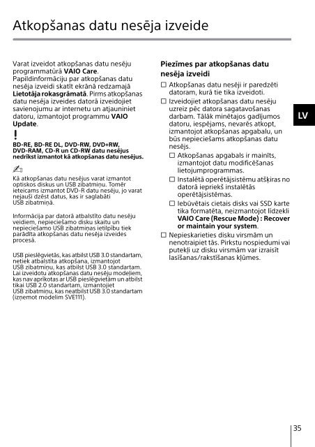 Sony SVS15112C5 - SVS15112C5 Guide de d&eacute;pannage Letton