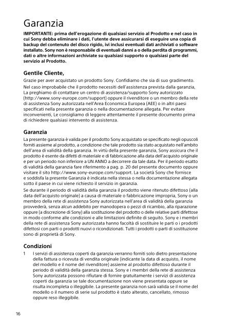 Sony SVS15112C5 - SVS15112C5 Documents de garantie Italien