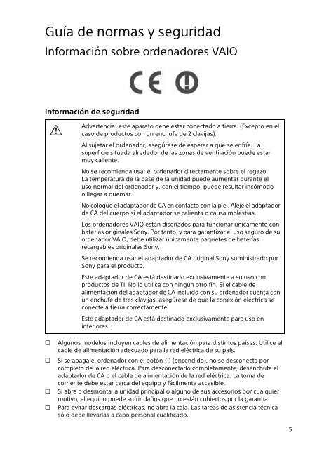 Sony SVS15112C5 - SVS15112C5 Documents de garantie Espagnol