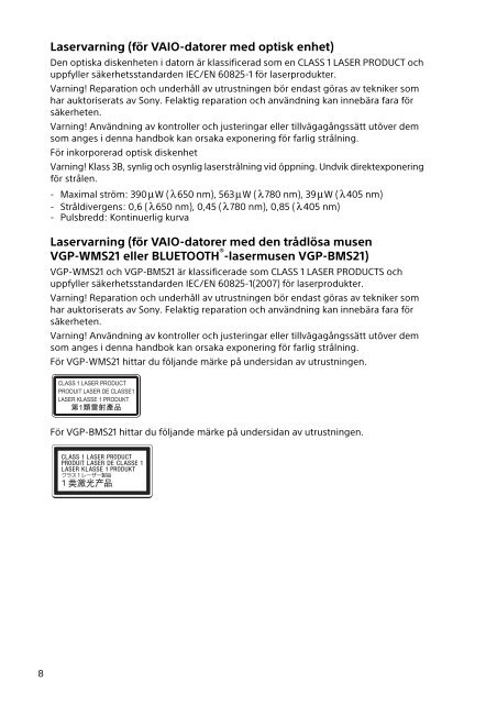 Sony SVS15112C5 - SVS15112C5 Documents de garantie Danois