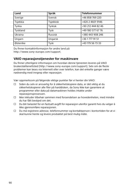 Sony SVS15112C5 - SVS15112C5 Documents de garantie Danois