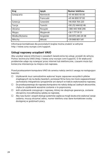 Sony SVS15112C5 - SVS15112C5 Documents de garantie Polonais