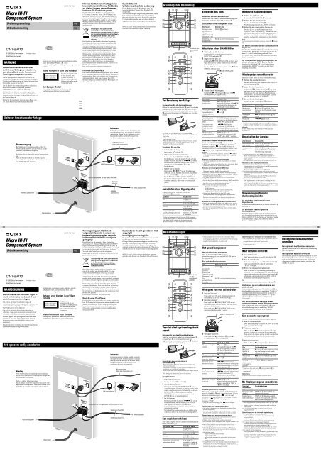 Sony CMT-EH10 - CMT-EH10 Consignes d&rsquo;utilisation N&eacute;erlandais