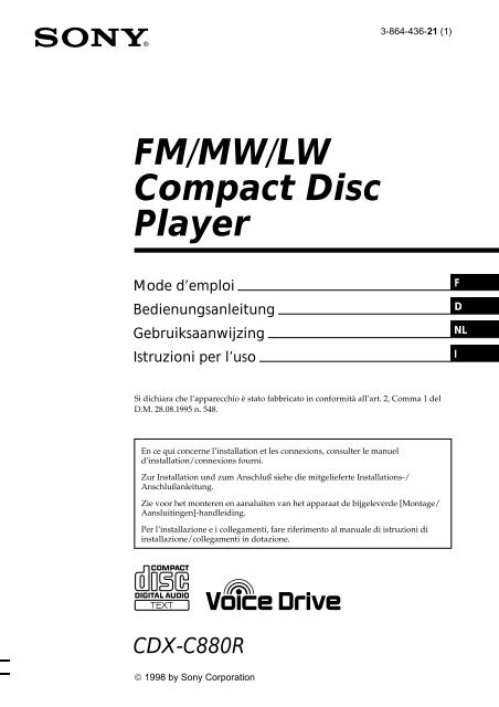 Sony CDX-C880R - CDX-C880R Istruzioni per l'uso Francese