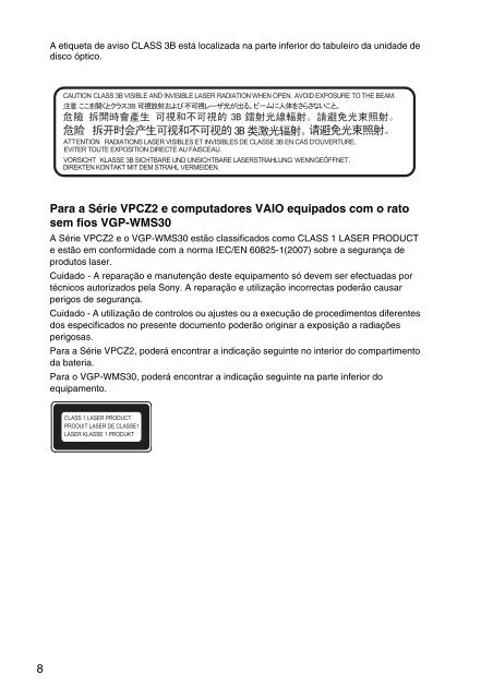 Sony VPCEH2K1E - VPCEH2K1E Documenti garanzia Portoghese