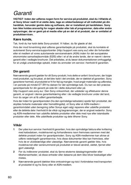 Sony VPCEH2K1E - VPCEH2K1E Documenti garanzia Danese