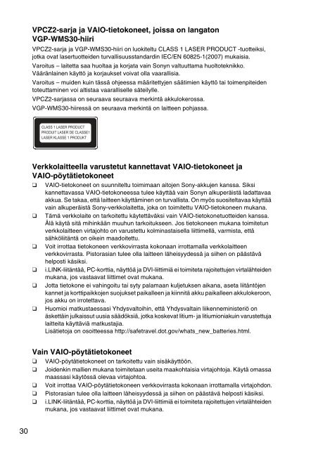 Sony VPCEH2K1E - VPCEH2K1E Documenti garanzia Finlandese
