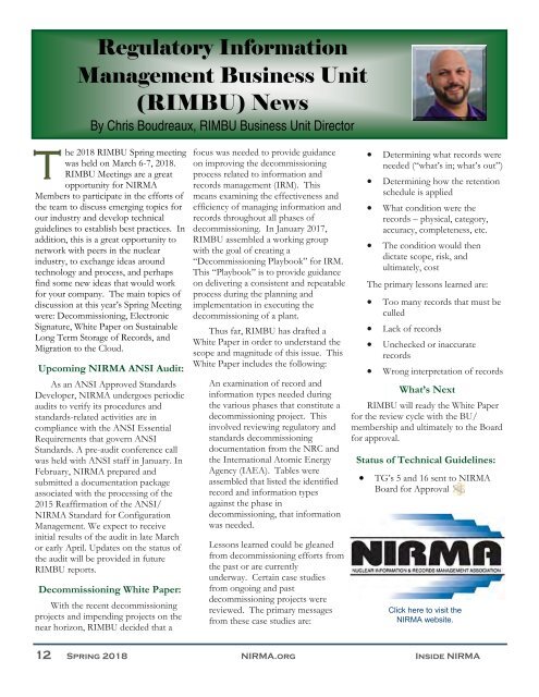 Inside NIRMA - Spring March 2018 Issue