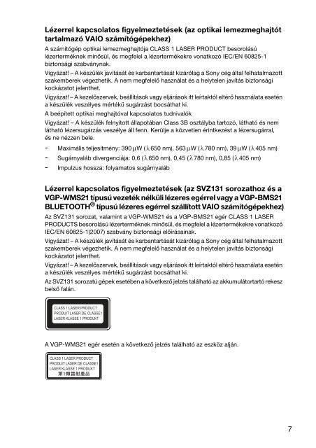 Sony SVS1311M9R - SVS1311M9R Documents de garantie Hongrois