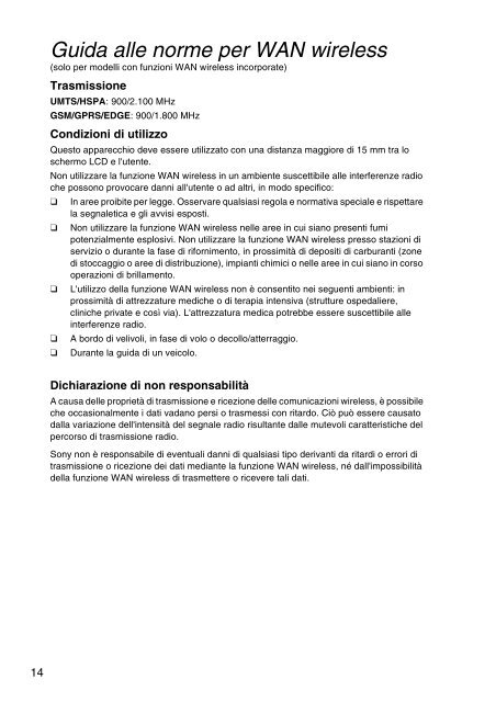 Sony SVS1311M9R - SVS1311M9R Documents de garantie Italien