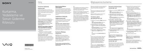 Sony SVE1513O9E - SVE1513O9E Guide de d&eacute;pannage Turc