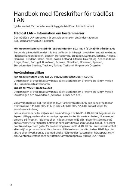 Sony SVE1513O9E - SVE1513O9E Documents de garantie Finlandais