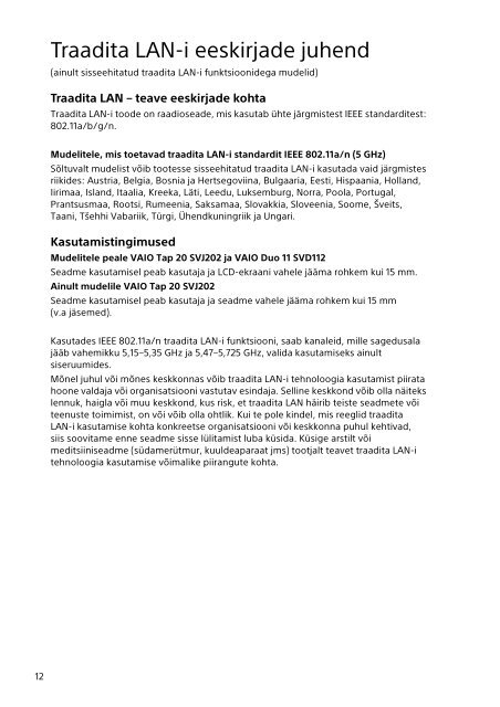 Sony SVS1313N9E - SVS1313N9E Documenti garanzia Lituano
