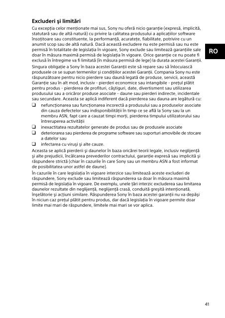 Sony SVS1313N9E - SVS1313N9E Documenti garanzia Rumeno