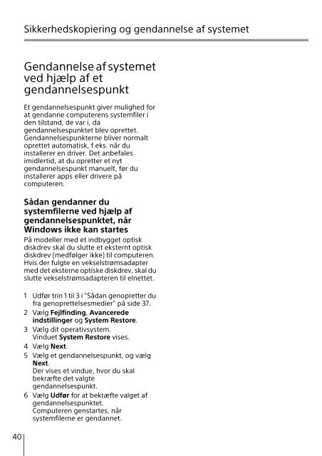 Sony SVS1313N9E - SVS1313N9E Guida alla risoluzione dei problemi Danese