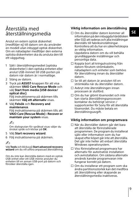 Sony SVS1313N9E - SVS1313N9E Guida alla risoluzione dei problemi Danese
