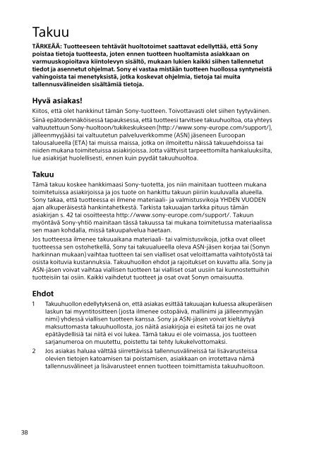 Sony SVS1313N9E - SVS1313N9E Documenti garanzia Finlandese