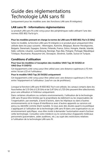 Sony SVS1313N9E - SVS1313N9E Documenti garanzia Francese