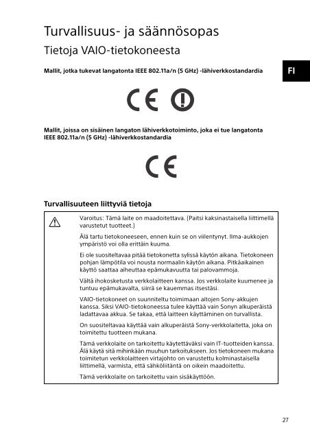 Sony SVS1313N9E - SVS1313N9E Documenti garanzia Svedese