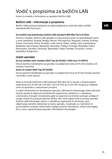 Sony SVS1313N9E - SVS1313N9E Documenti garanzia Croato