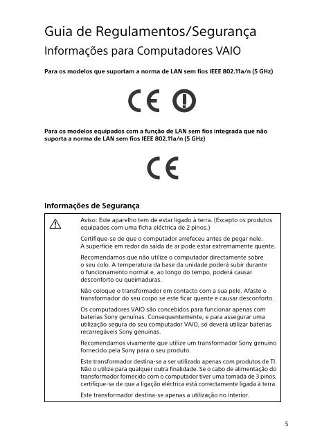 Sony SVE1513O9E - SVE1513O9E Documents de garantie Portugais