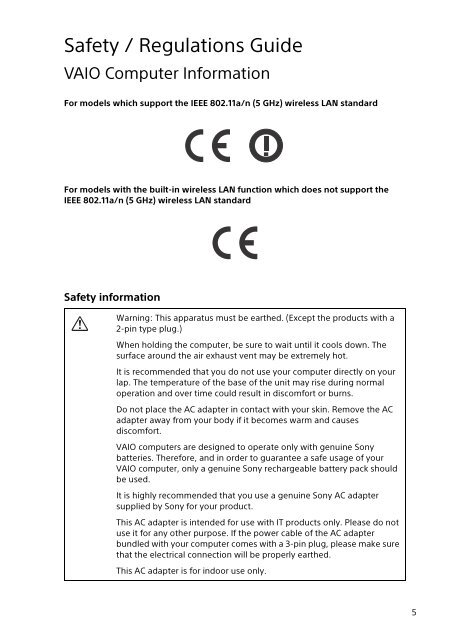 Sony SVE1513O9E - SVE1513O9E Documents de garantie Anglais