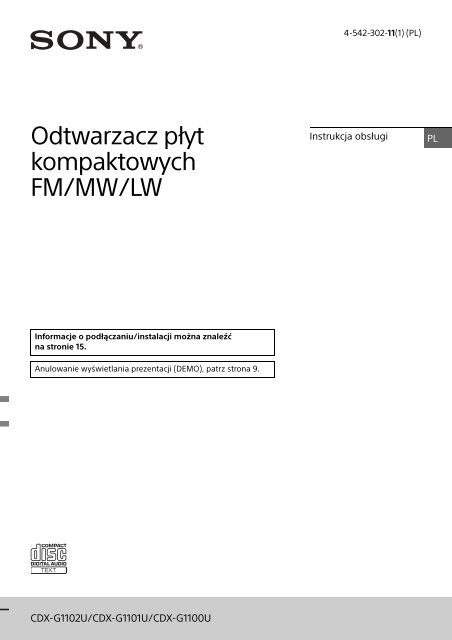 Sony CDX-G1102U - CDX-G1102U Consignes d&rsquo;utilisation Polonais