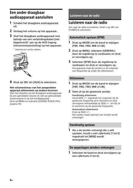 Sony CDX-G1102U - CDX-G1102U Mode d'emploi N&eacute;erlandais