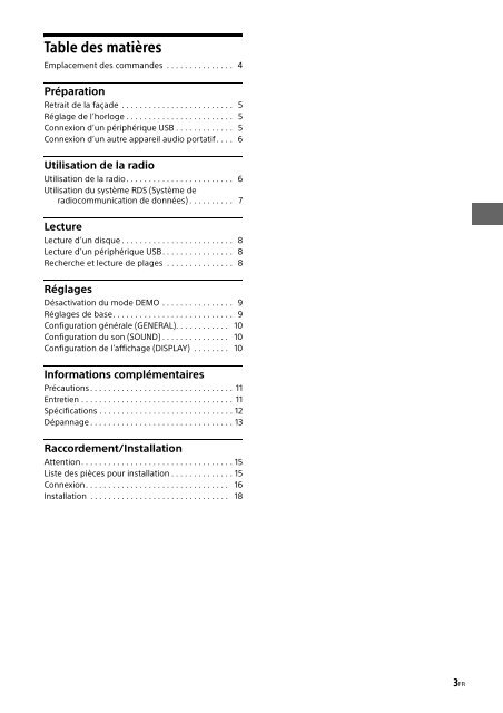 Sony CDX-G1102U - CDX-G1102U Mode d'emploi Fran&ccedil;ais