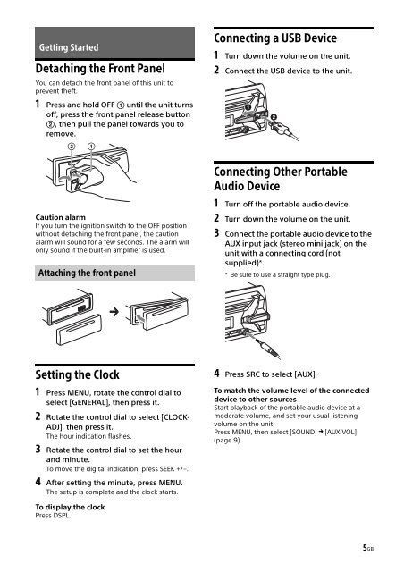 Sony CDX-G1102U - CDX-G1102U Mode d'emploi Anglais