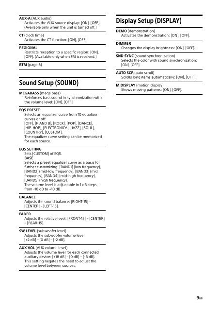 Sony CDX-G1102U - CDX-G1102U Mode d'emploi Anglais