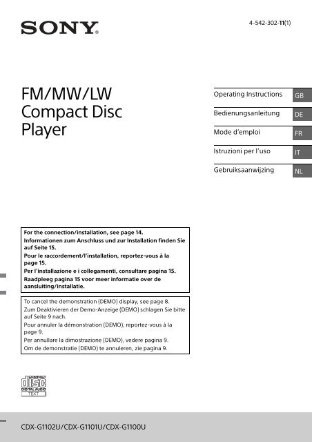 Sony CDX-G1102U - CDX-G1102U Mode d'emploi Italien