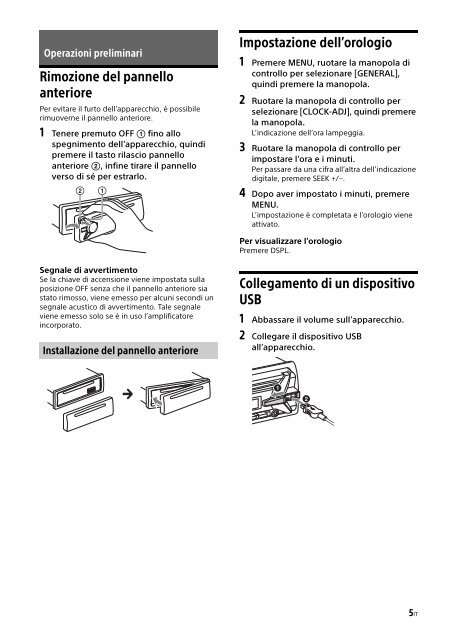 Sony CDX-G1102U - CDX-G1102U Mode d'emploi Italien