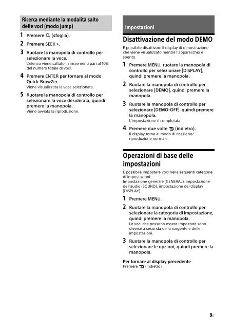 Sony CDX-G1102U - CDX-G1102U Mode d'emploi Italien