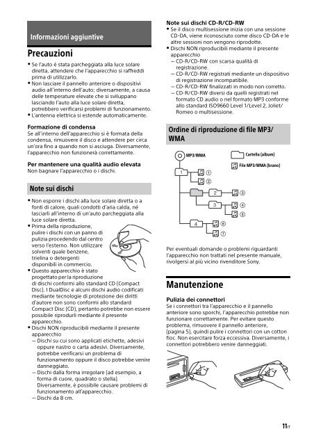 Sony CDX-G1102U - CDX-G1102U Mode d'emploi Italien